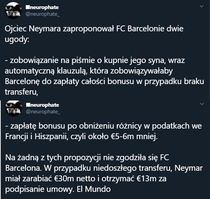 Ojciec Neymara ZAPROPONOWAŁ Barcy dwie ugody...